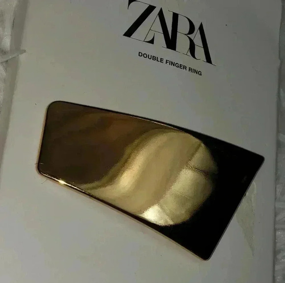 NEW Zara Geometric Chunky Gold Double Finger Ring NWOT - Picture 10 of 16